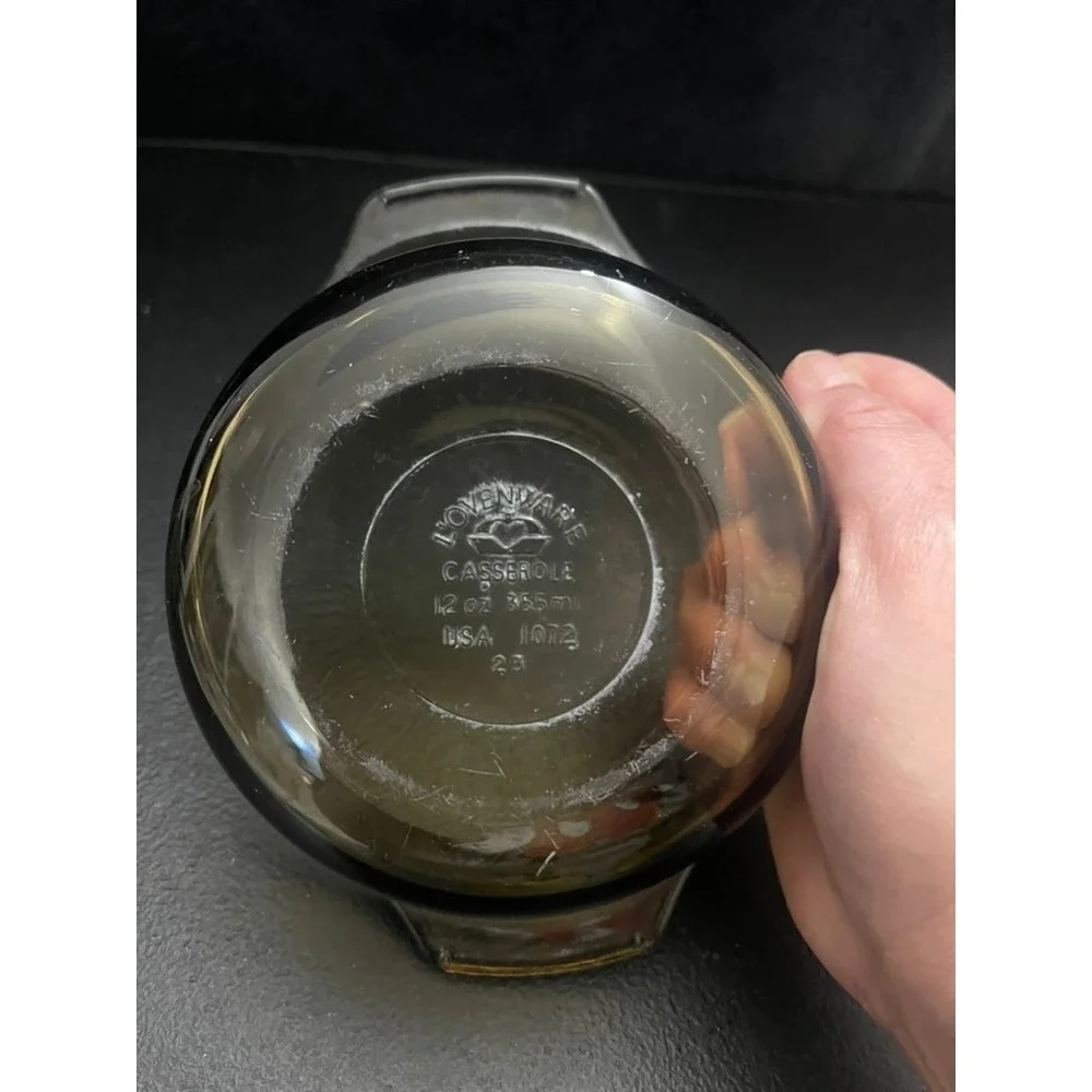 Lovenware Smoked Brown Glass 12oz Mini Casserole Dish Round USA 1072 Vintage